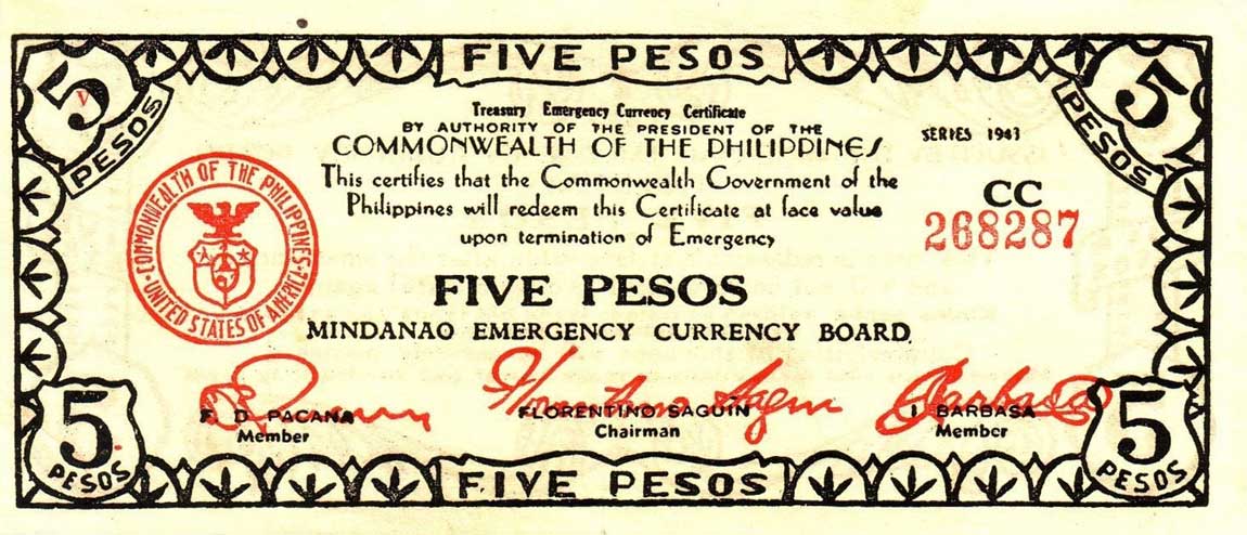 Front of Philippines pS507: 5 Pesos from 1943