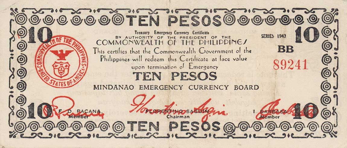 Front of Philippines pS508a: 10 Pesos from 1943