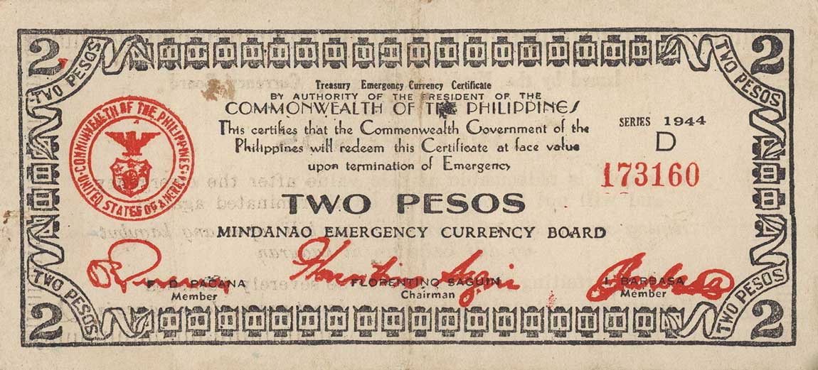 Front of Philippines pS516b: 2 Pesos from 1944