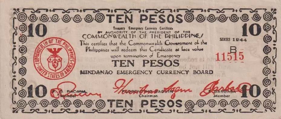 Front of Philippines pS518b: 10 Pesos from 1944