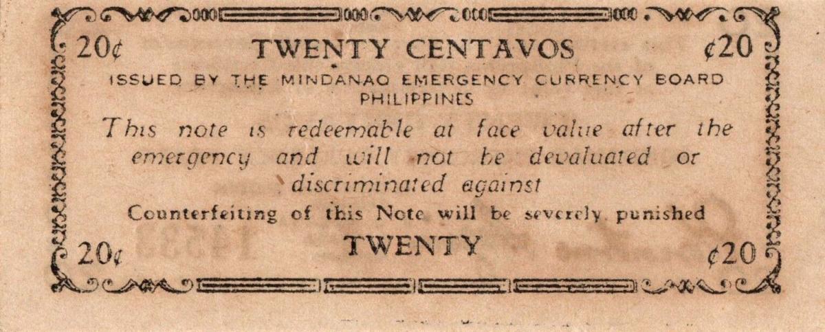 Back of Philippines pS521: 20 Centavos from 1944