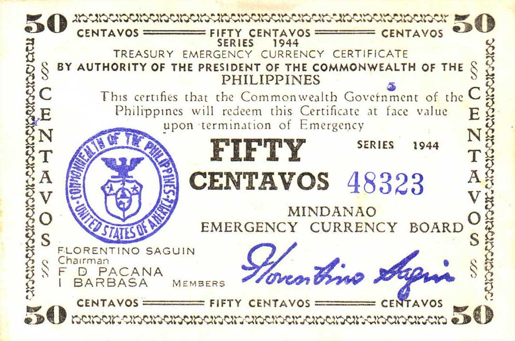 Front of Philippines pS522b: 50 Centavos from 1944