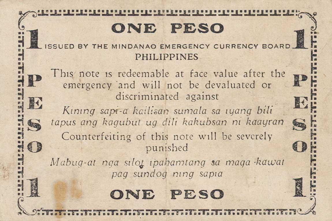 Back of Philippines pS523b: 1 Peso from 1944