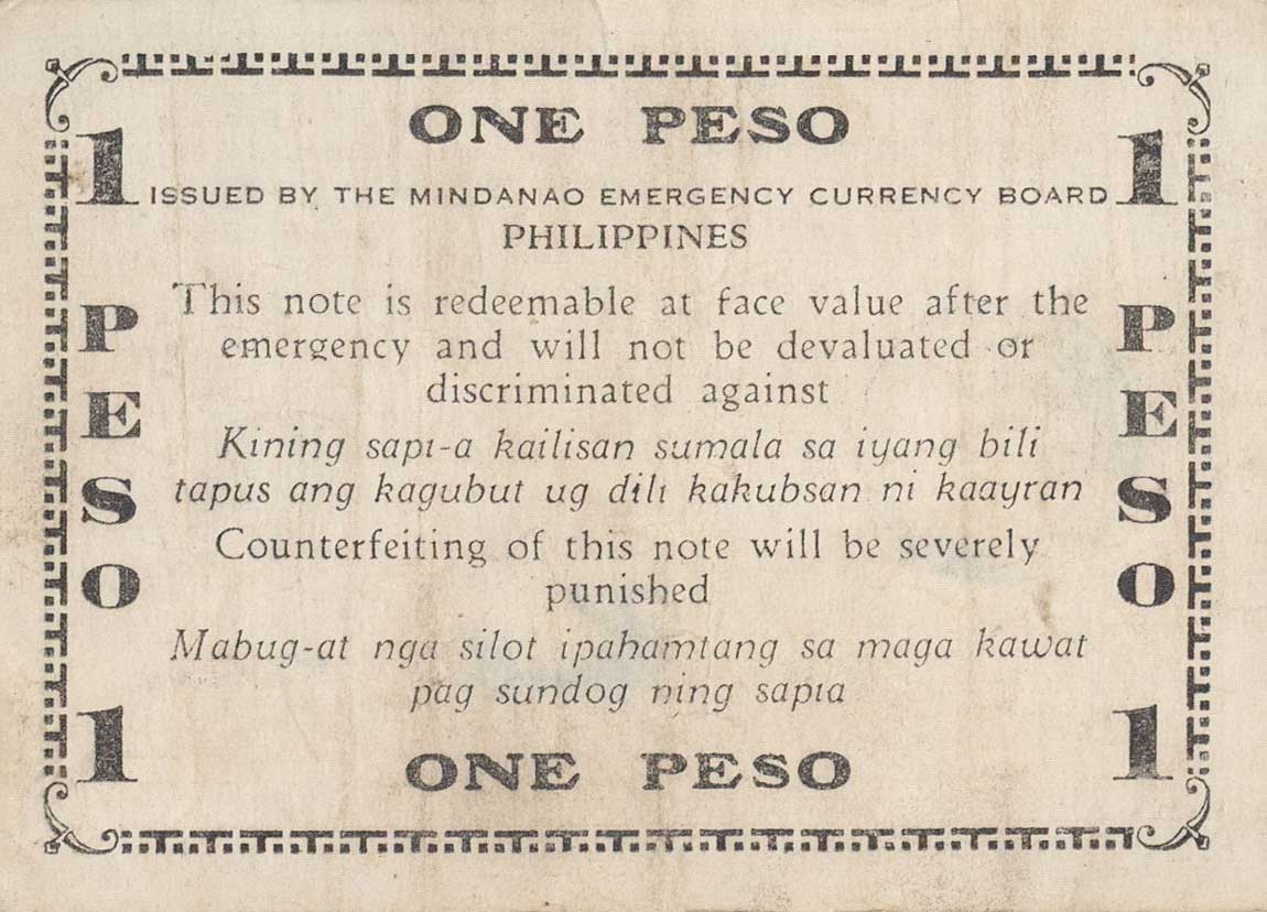 Back of Philippines pS523d: 1 Peso from 1944