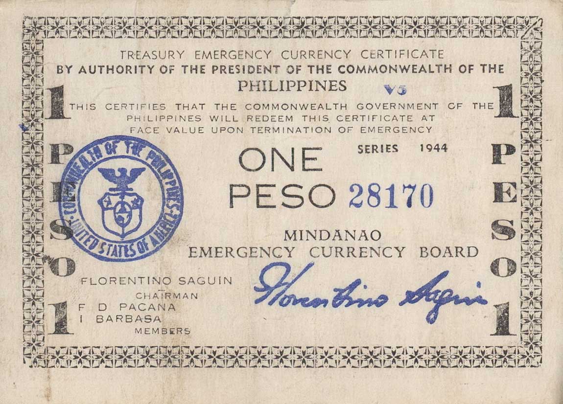 Front of Philippines pS523d: 1 Peso from 1944