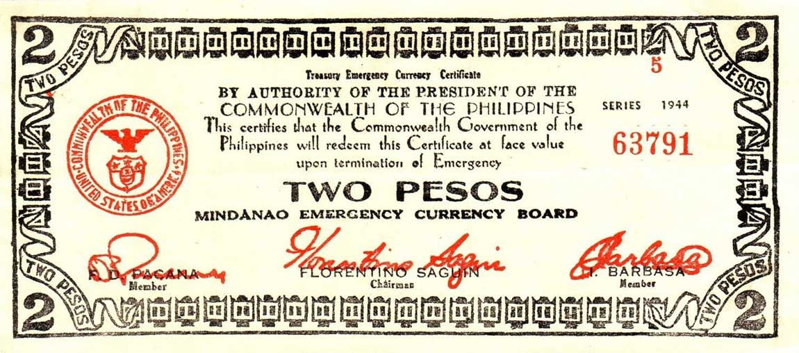 Front of Philippines pS524b: 2 Pesos from 1944