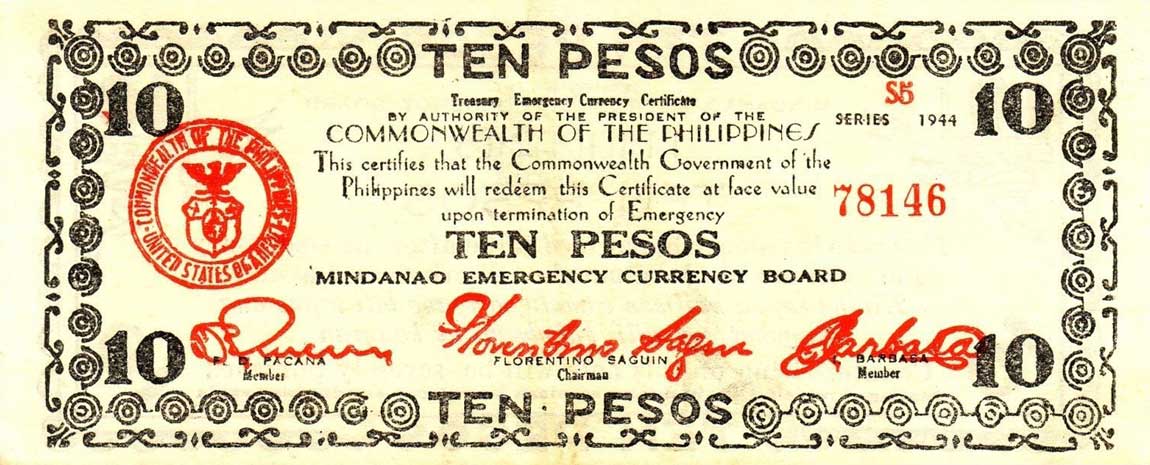 Front of Philippines pS527e: 10 Pesos from 1944