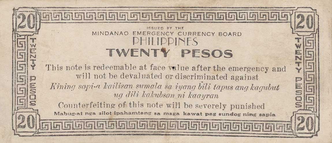 Back of Philippines pS528c: 20 Pesos from 1944