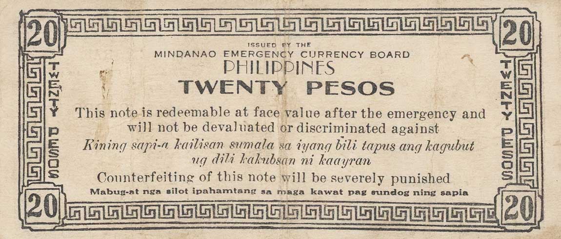 Back of Philippines pS528d: 20 Pesos from 1944