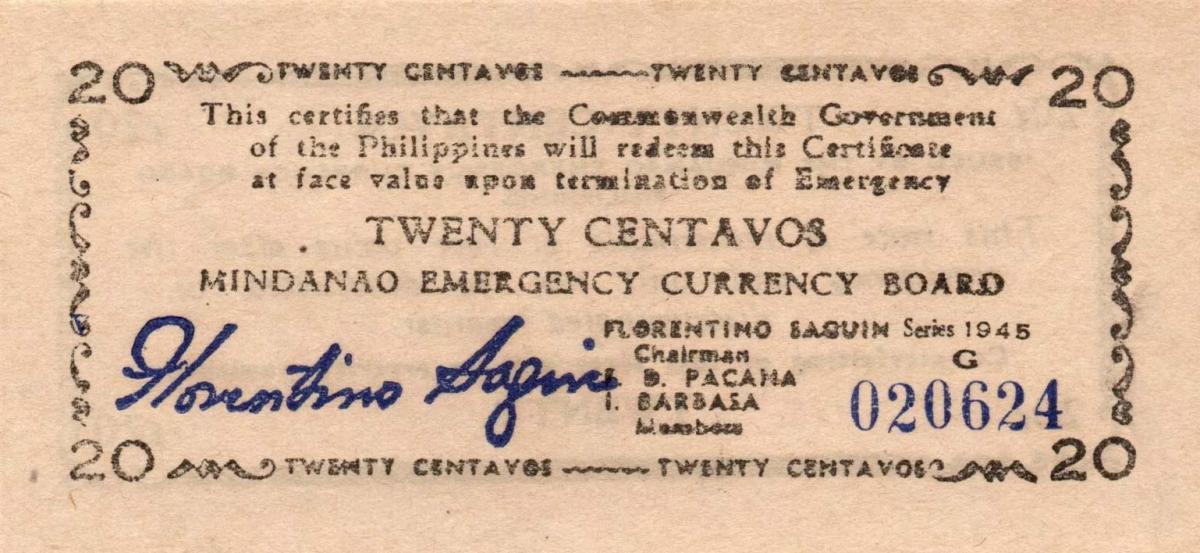 Front of Philippines pS533: 20 Centavos from 1945