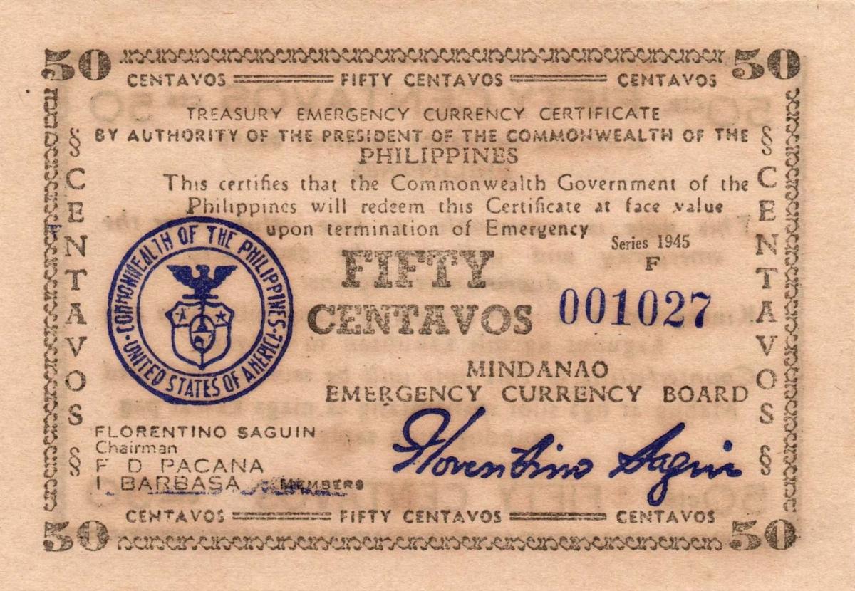 Front of Philippines pS534: 50 Centavos from 1945