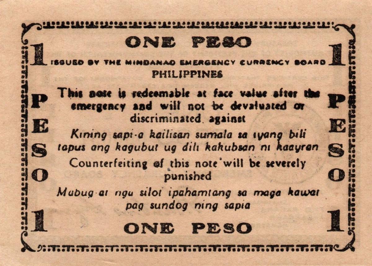 Back of Philippines pS535: 1 Peso from 1945