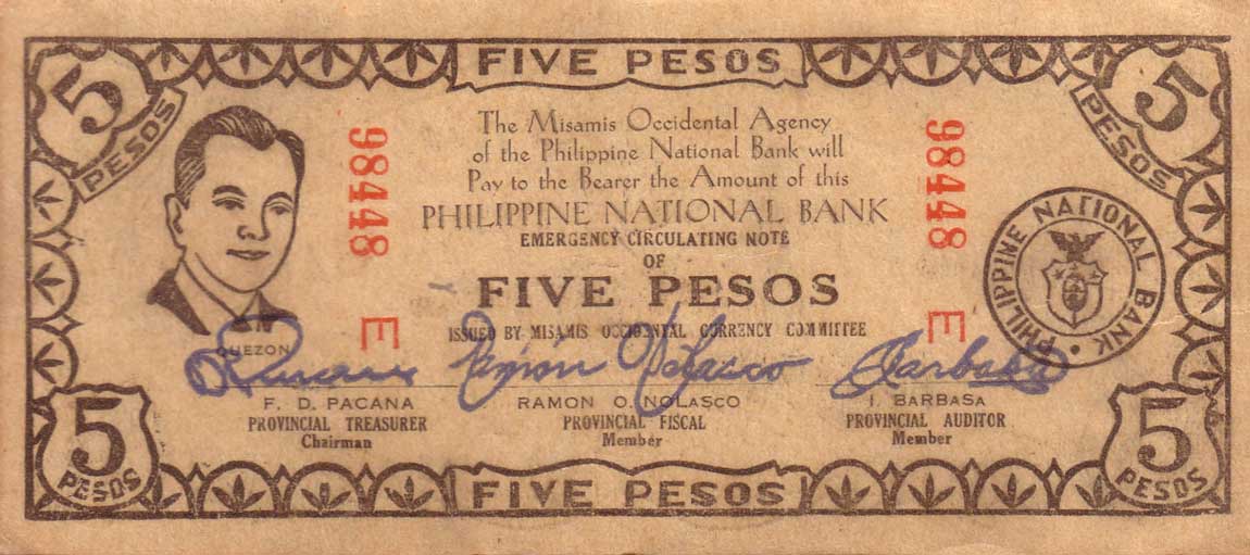 Front of Philippines pS578b: 5 Pesos from 1942