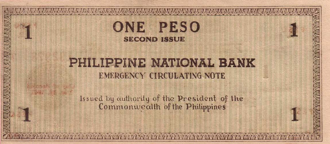 Back of Philippines pS624b: 1 Peso from 1941