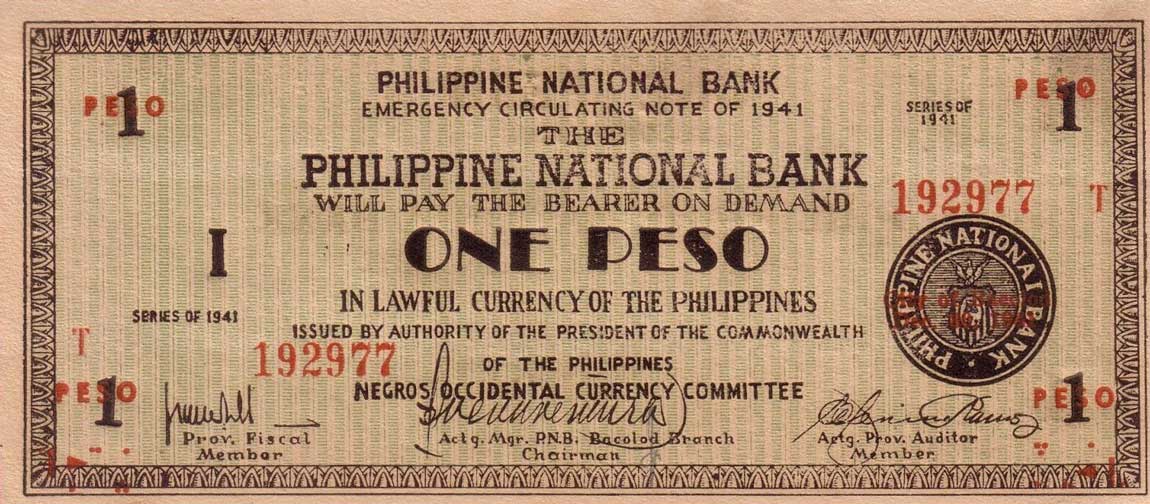 Front of Philippines pS624b: 1 Peso from 1941