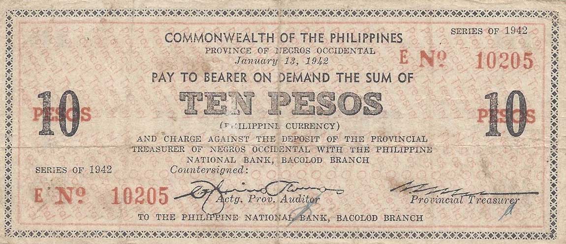 Front of Philippines pS639: 10 Pesos from 1942