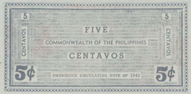 Back of Philippines pS640a: 5 Centavos from 1942