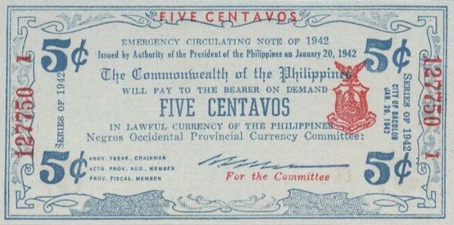 Front of Philippines pS640a: 5 Centavos from 1942