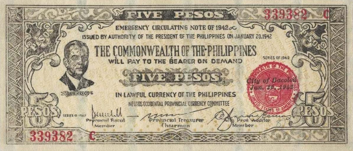 Front of Philippines pS648b: 5 Pesos from 1942