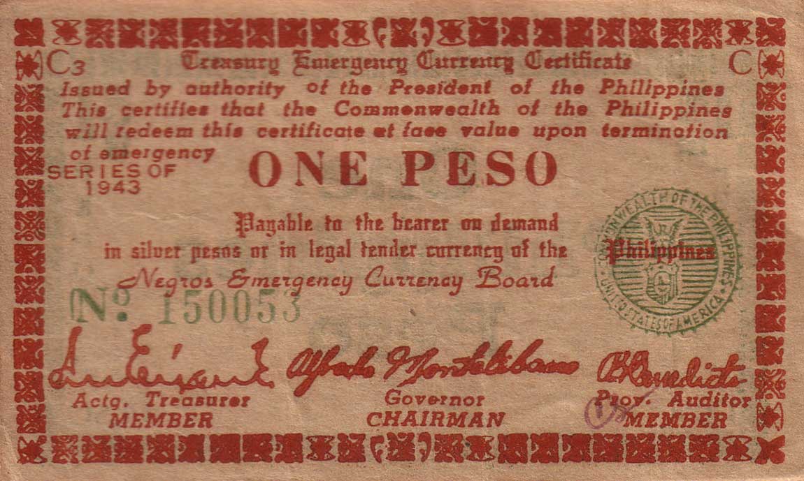 Front of Philippines pS661a: 1 Peso from 1943