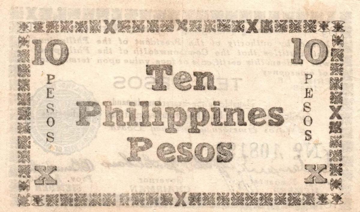 Back of Philippines pS663a: 10 Pesos from 1943