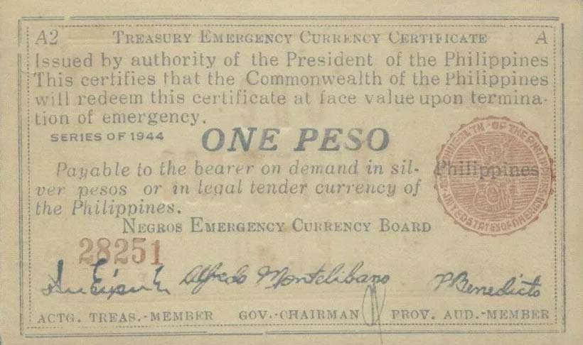 Back of Philippines pS668a: 1 Peso from 1944