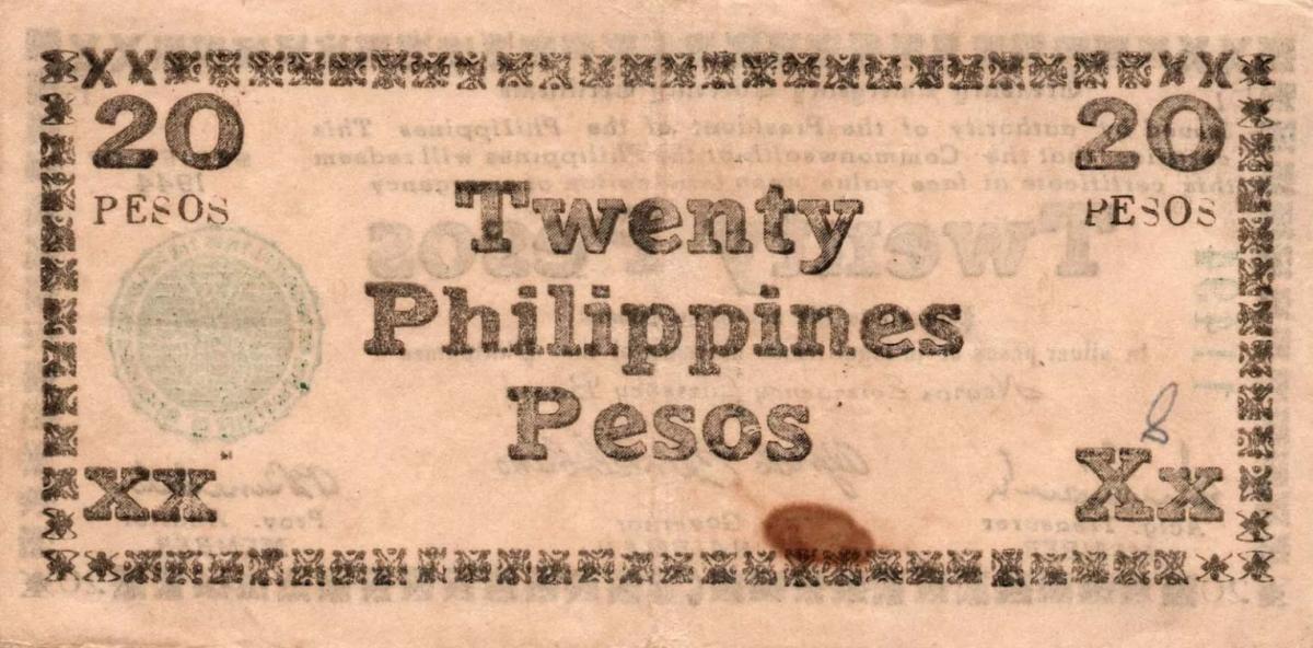 Back of Philippines pS678: 20 Pesos from 1944