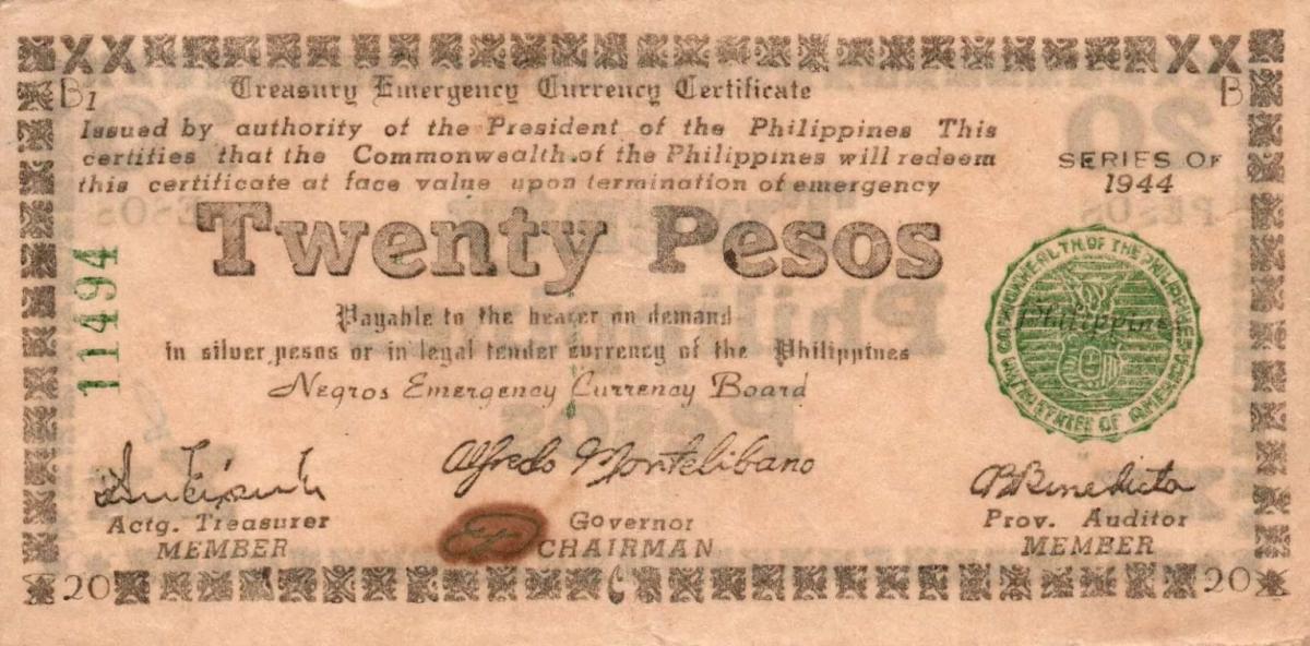 Front of Philippines pS678: 20 Pesos from 1944