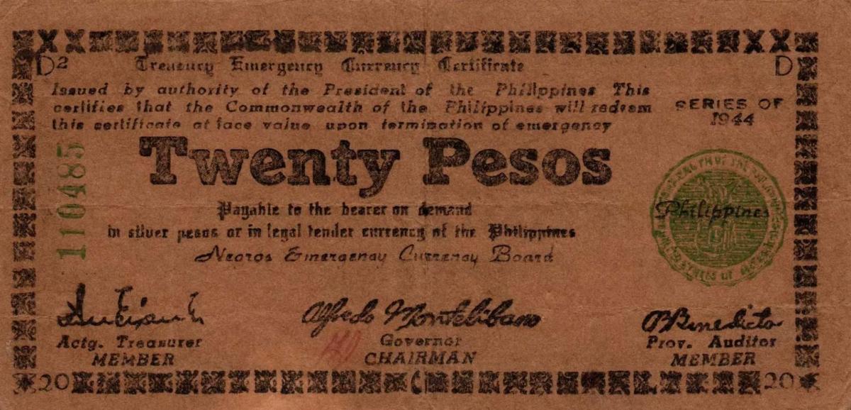 Front of Philippines pS680a: 20 Pesos from 1944