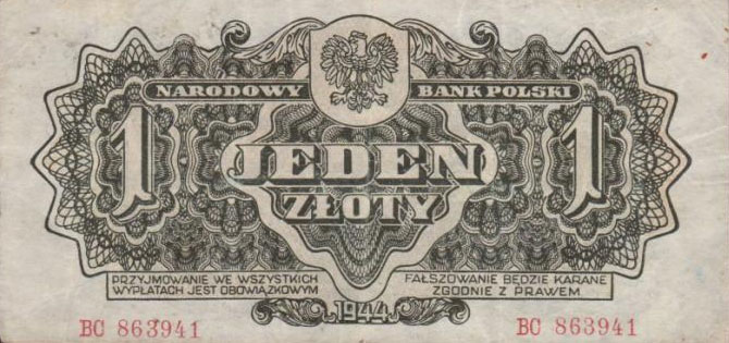 Front of Poland p105a: 1 Zloty from 1944