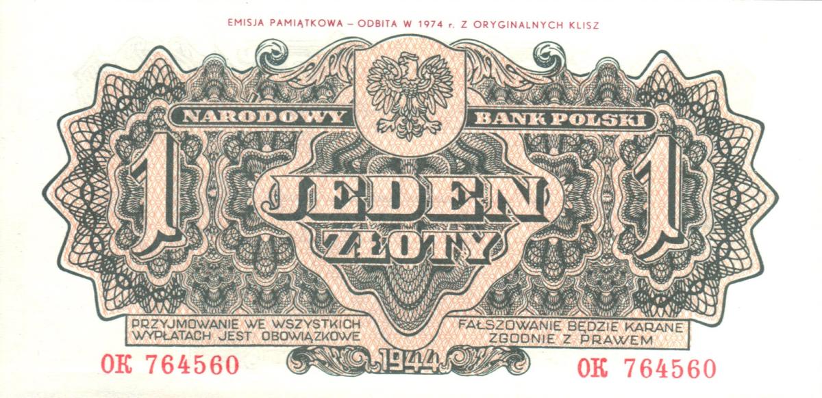 Front of Poland p105b: 1 Zloty from 1974