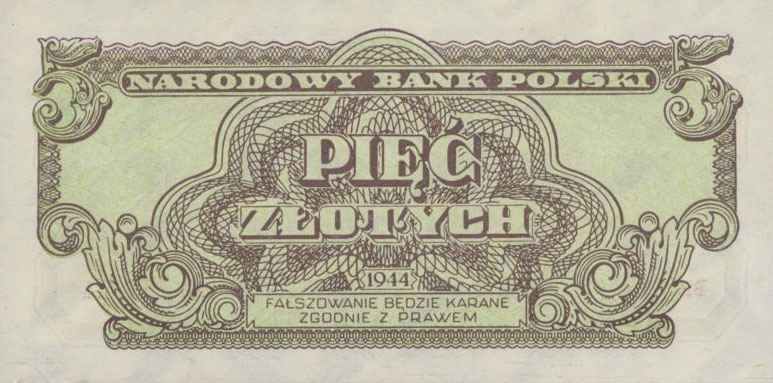 Back of Poland p108: 5 Zlotych from 1944
