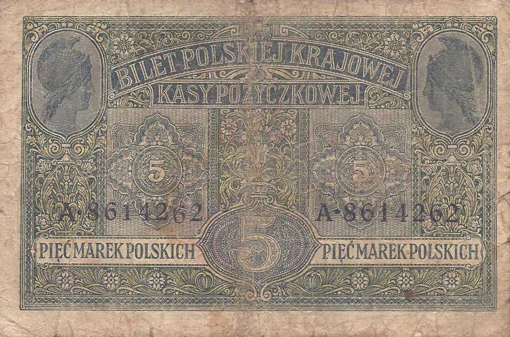 Back of Poland p10: 5 Marek from 1917