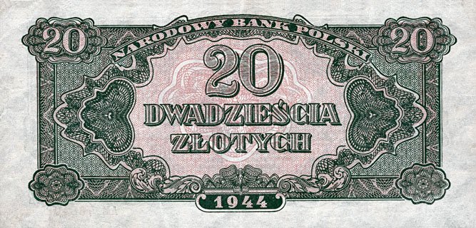 Back of Poland p112: 20 Zlotych from 1944