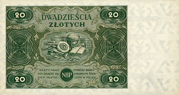 Back of Poland p130: 20 Zlotych from 1947