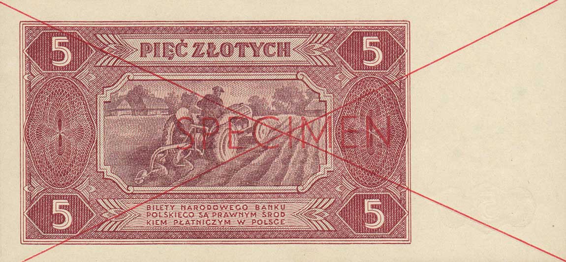 Back of Poland p135s: 5 Zlotych from 1948