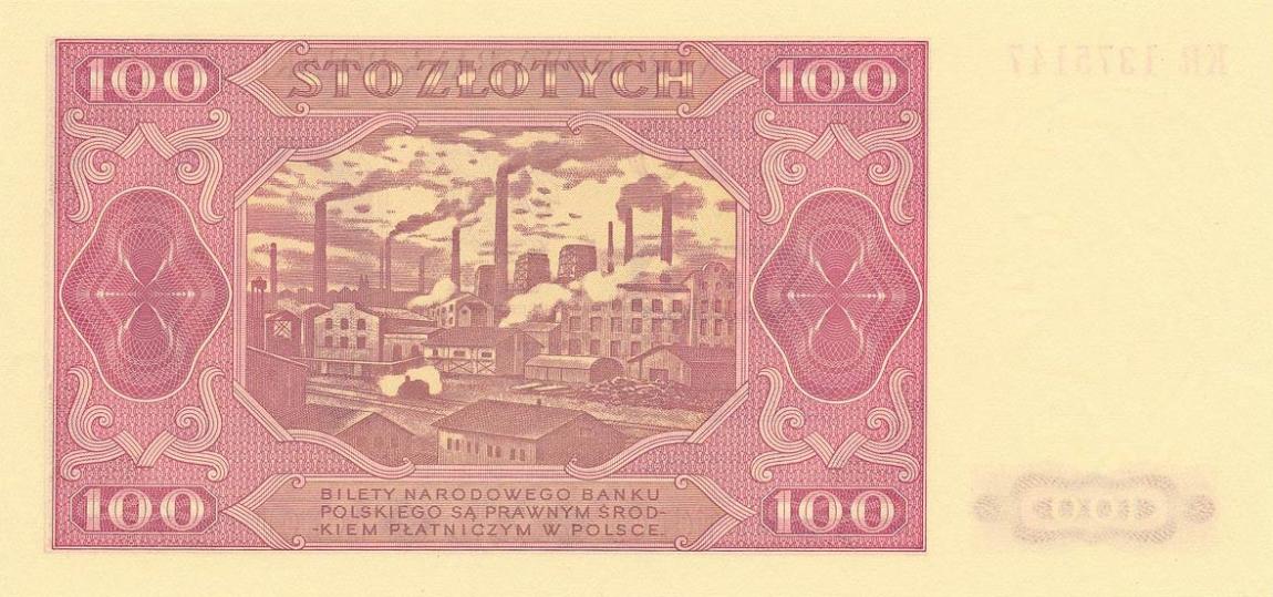 Back of Poland p139a: 100 Zlotych from 1948