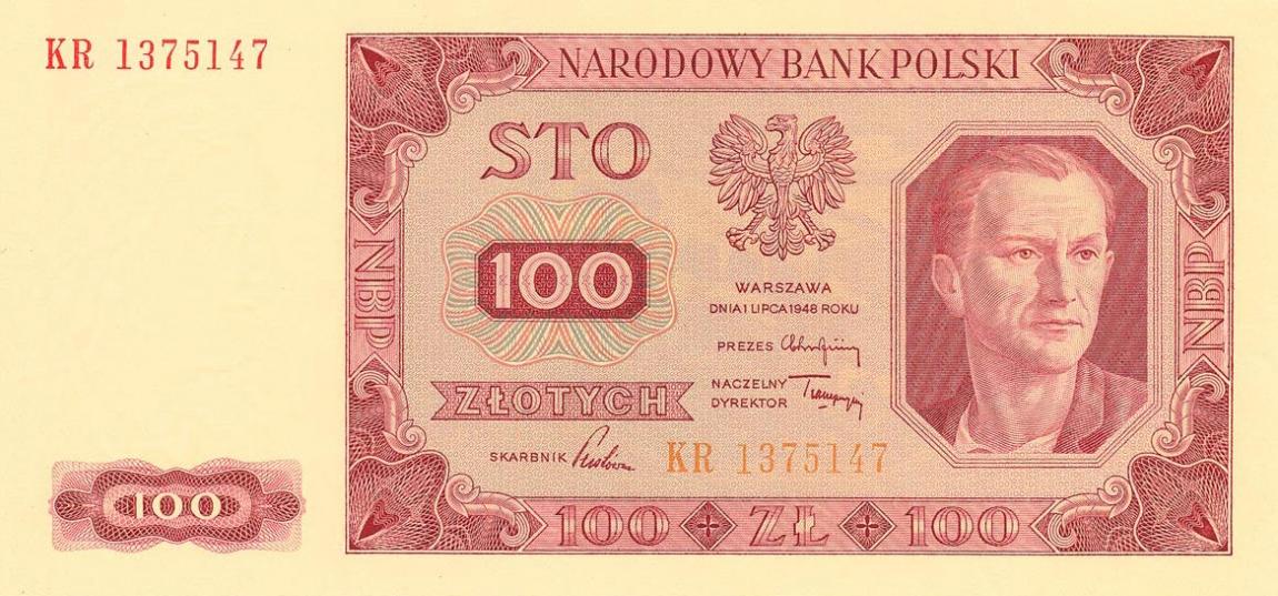 Front of Poland p139a: 100 Zlotych from 1948