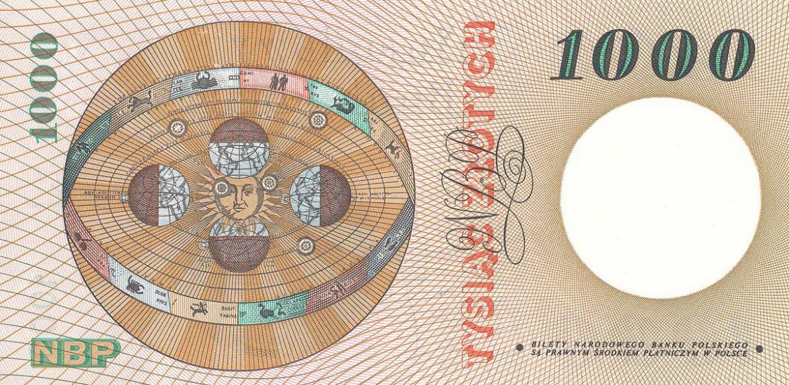 Back of Poland p141a: 1000 Zlotych from 1965