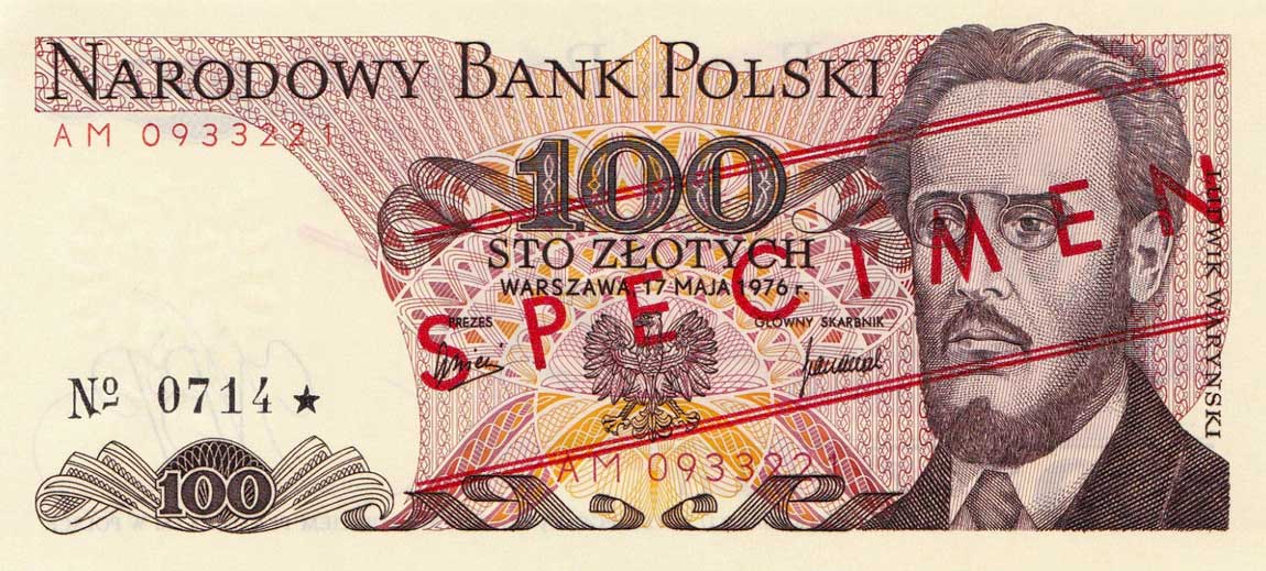 Front of Poland p143s2: 100 Zlotych from 1976