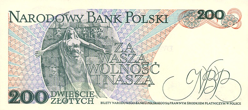 Back of Poland p144c: 200 Zlotych from 1986