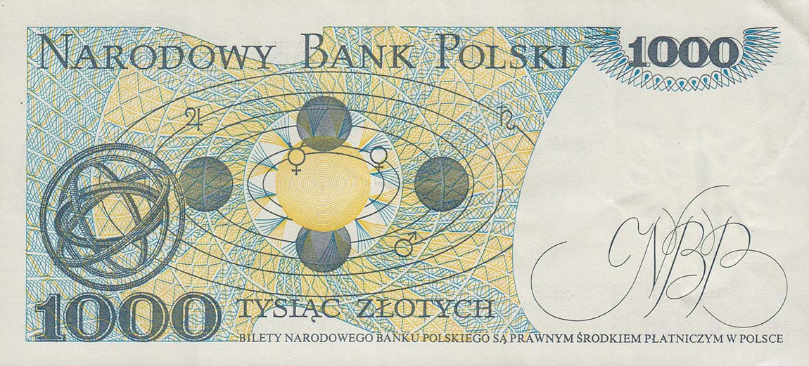 Back of Poland p146c: 1000 Zlotych from 1982