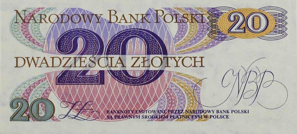 Back of Poland p149b: 20 Zlotych from 1992