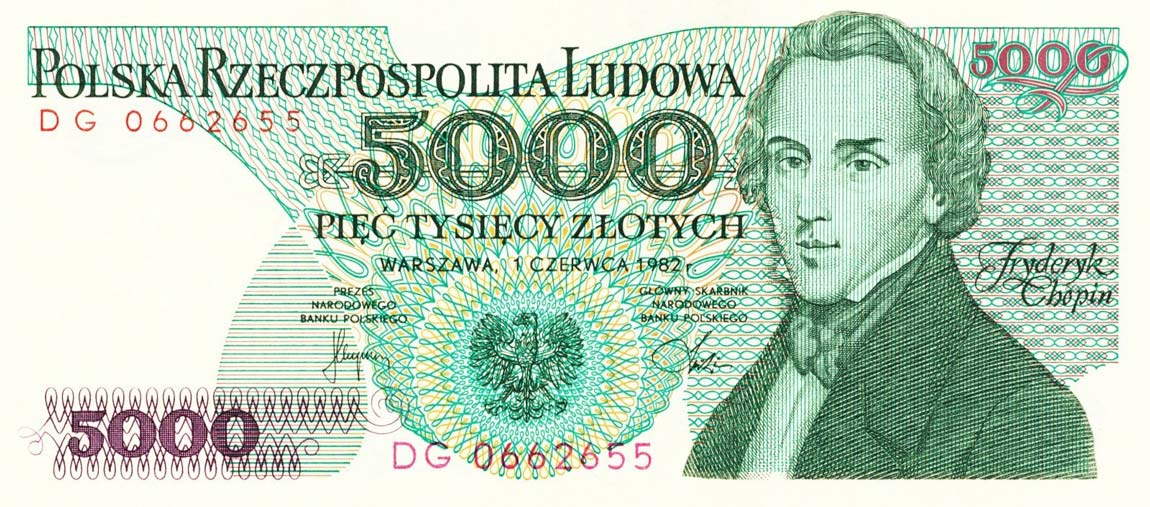 Front of Poland p150a: 5000 Zlotych from 1982