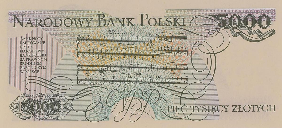 Back of Poland p150b: 5000 Zlotych from 1986