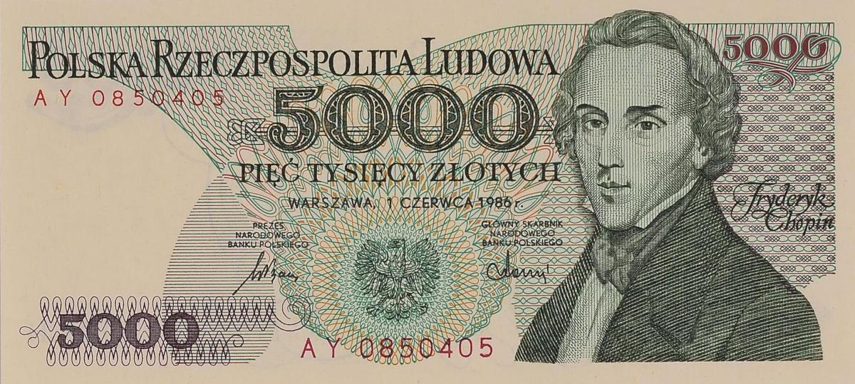 Front of Poland p150b: 5000 Zlotych from 1986