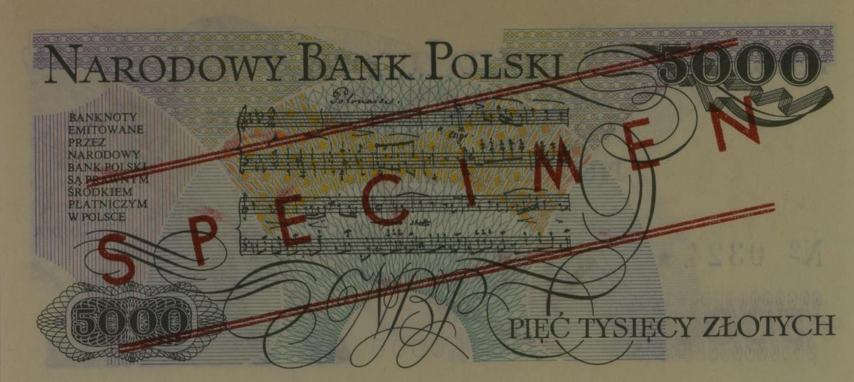 Back of Poland p150s: 5000 Zlotych from 1982