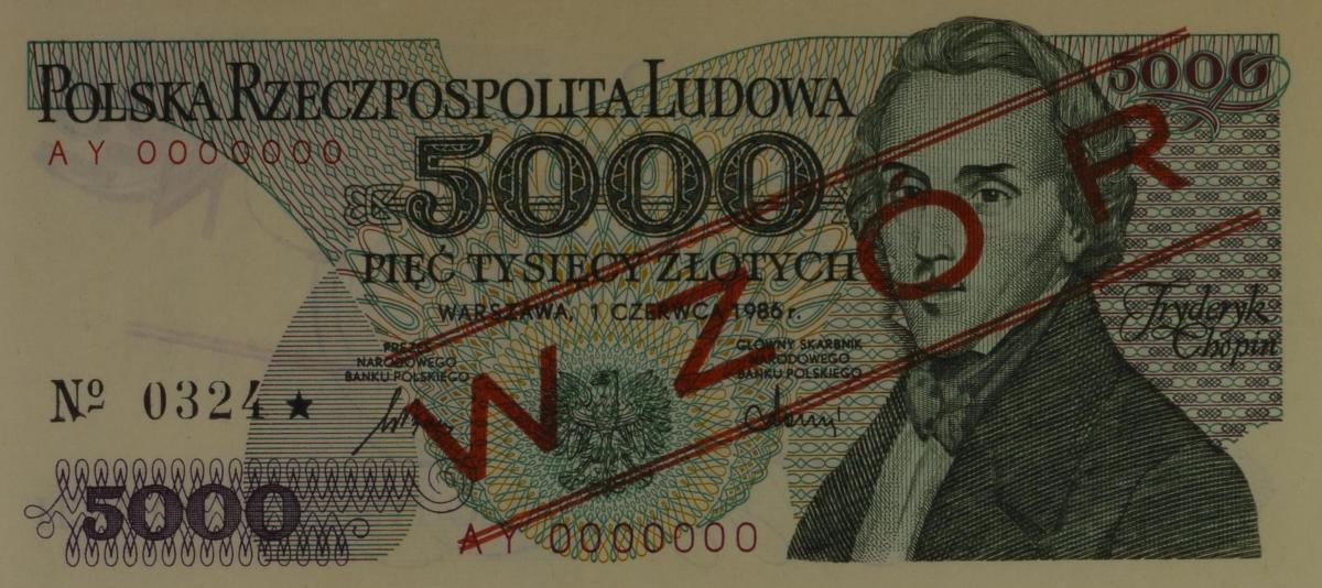 Front of Poland p150s: 5000 Zlotych from 1982