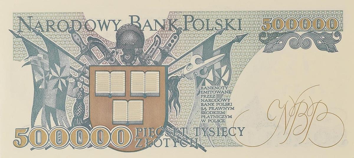 Back of Poland p156a: 500000 Zlotych from 1990