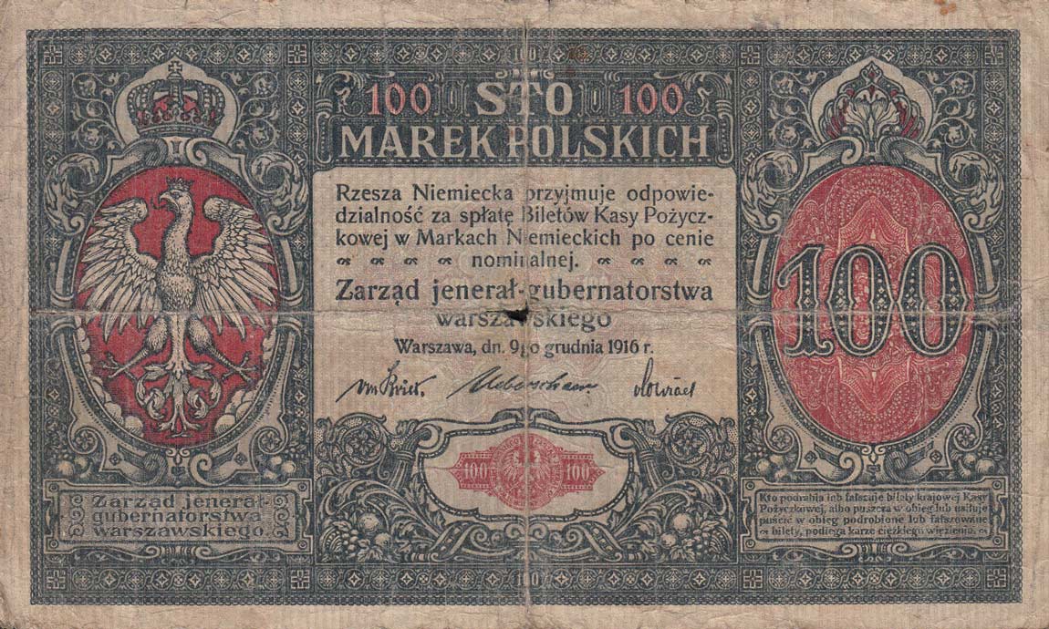 Front of Poland p15: 100 Marek from 1916